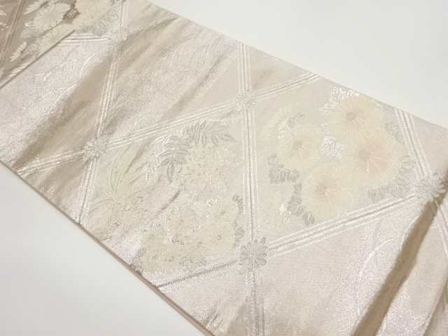 JAPANESE KIMONO / VINTAGE FUKURO OBI / WOVEN KIKU & PHOENIX